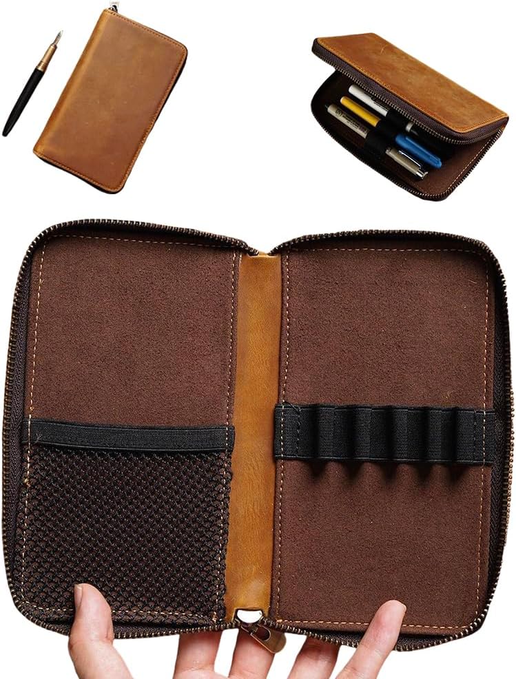 Leather Pencil Case Organizer with Zipper, Portable Pen Case Storage for Drawing Pencils and Markers