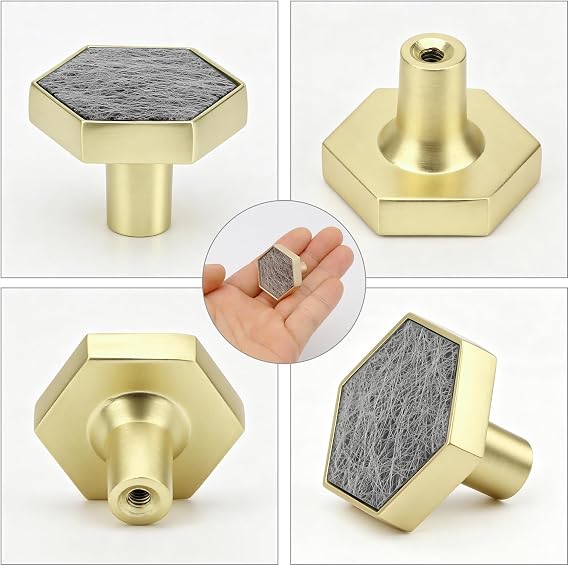 4 Pcs Hexagon Marble Cabinet Knobs Zinc Alloy Drawer Pulls (Grey)