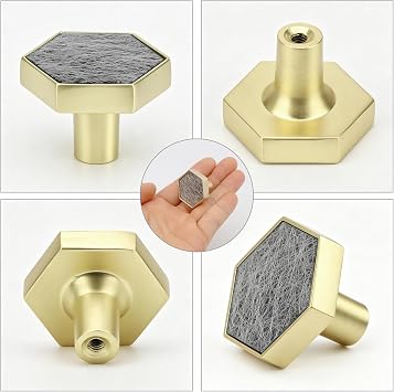 4 Pcs Hexagon Marble Cabinet Knobs Zinc Alloy Drawer Pulls (Grey)