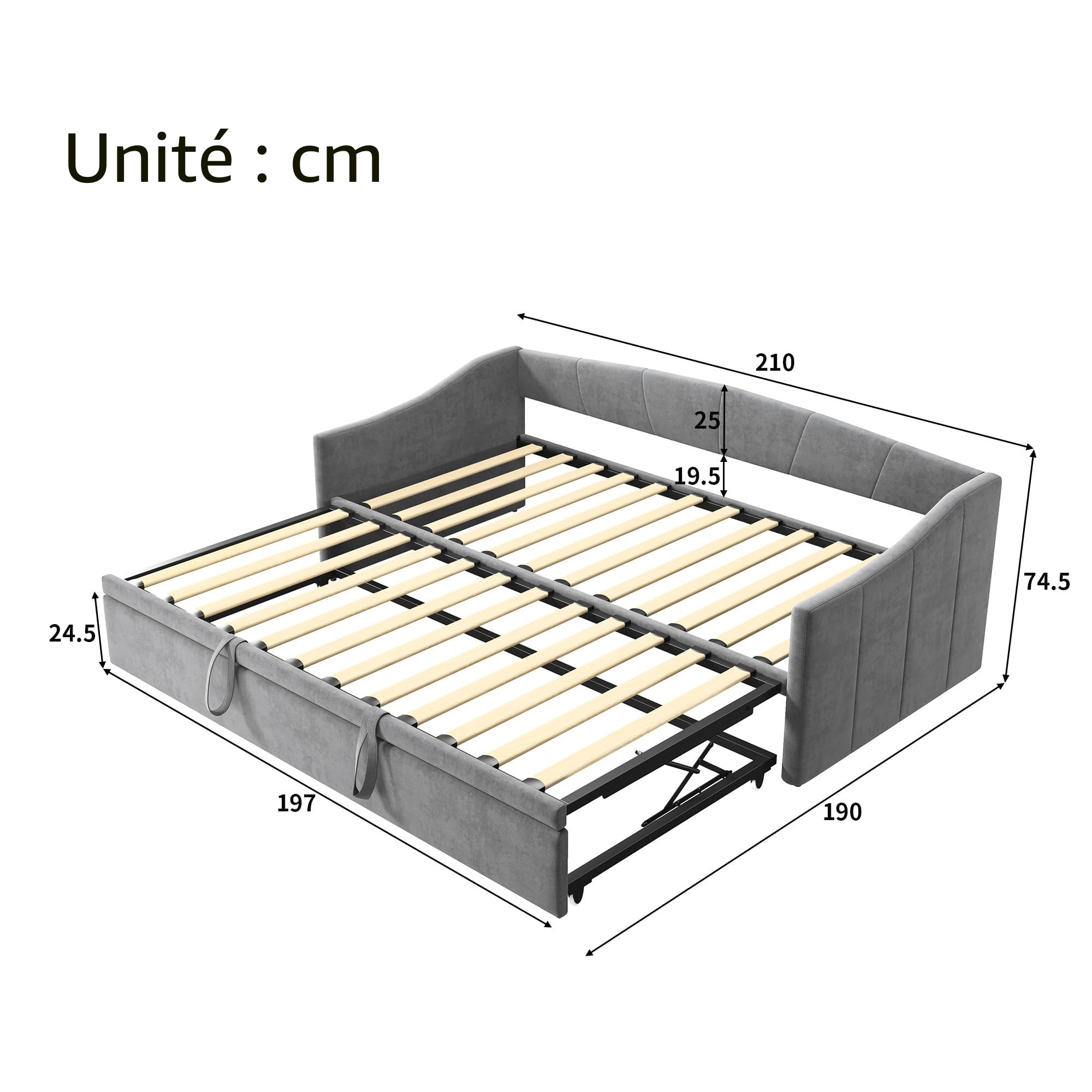DADEA Canapé clic-clac convertible 2 places 90x200 cm gris