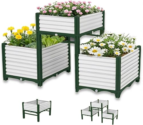 3PCS Raised Garden Beds Outdoor with Legs Planter Box, 47x16x21in Reinforced Sup