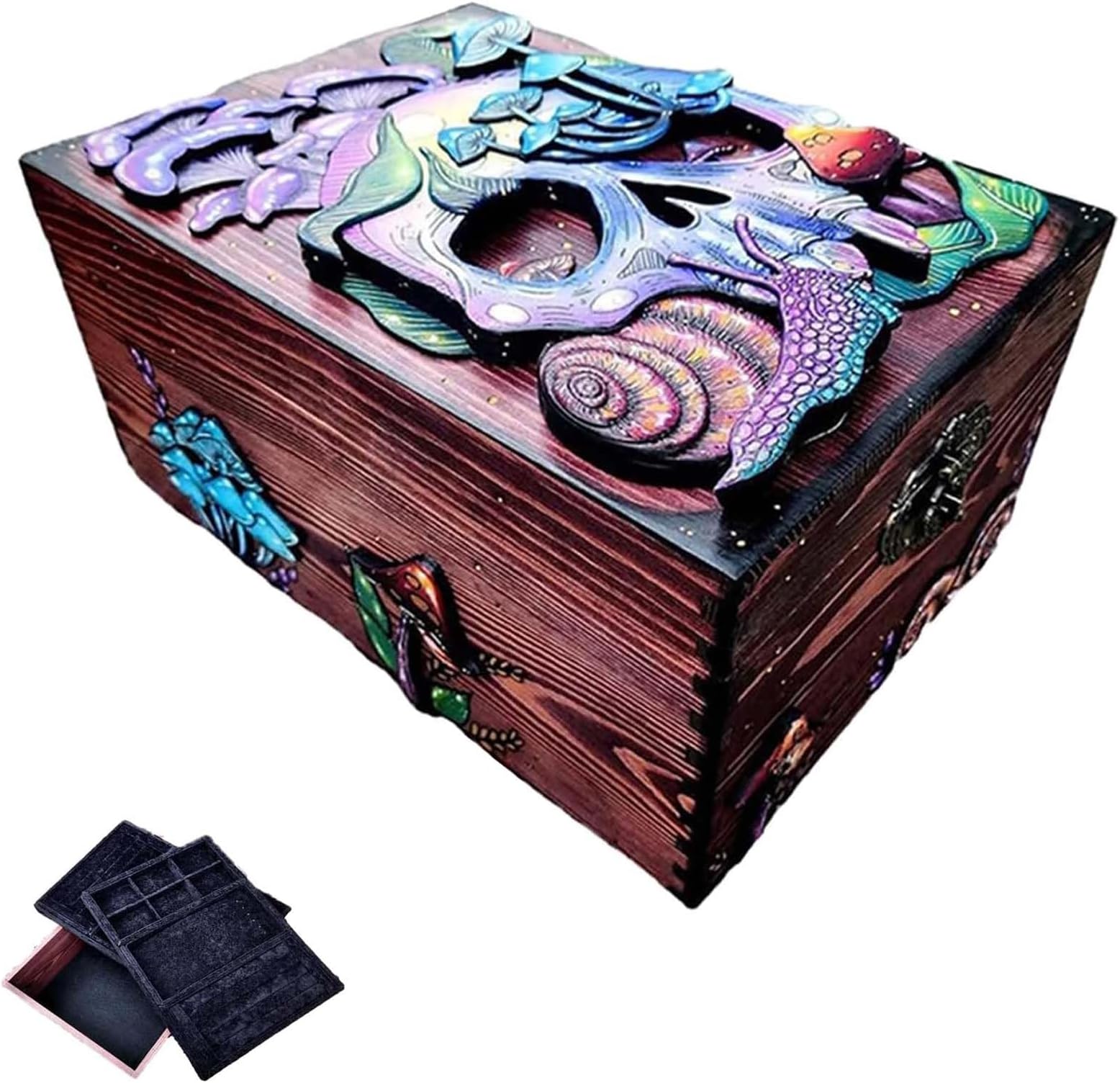2023 Skull and Nature Hidden Key Box, Wooden Keepsake Memory Box, Handmade Unique Jewelry Box with Hidden Key, BoxTreasure Chest Lock Box for Halloween Decorations (Color : B)