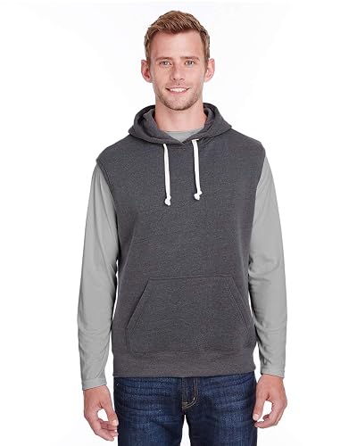 J America Adult Triblend Fleece Sleeveless Hooded Sweatshirt S BLACK