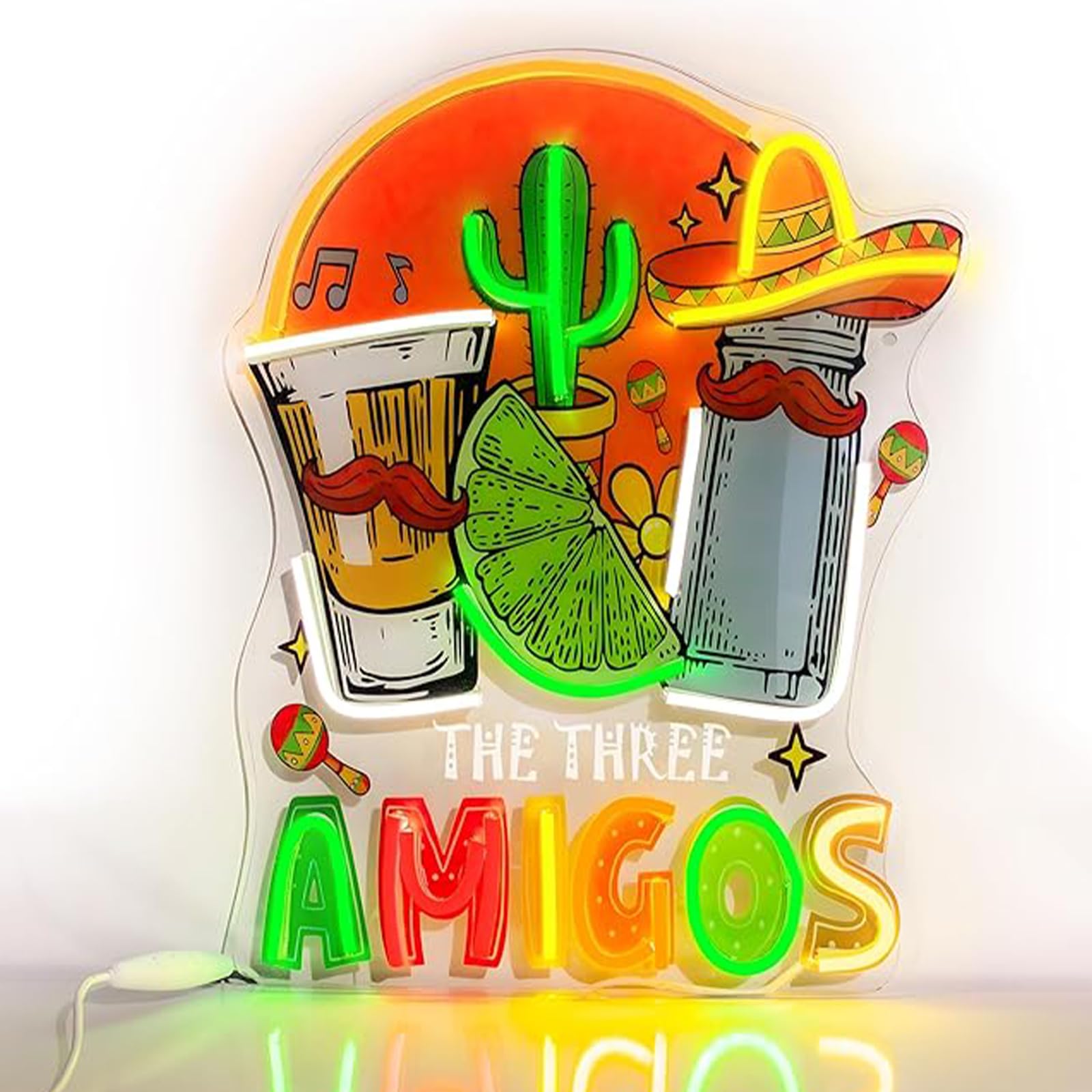 Maimeili Amigos UV Print Neon Sign for Man Cave Bedroom Room Lights Neon Light Up Signs Decorations Birthday Party