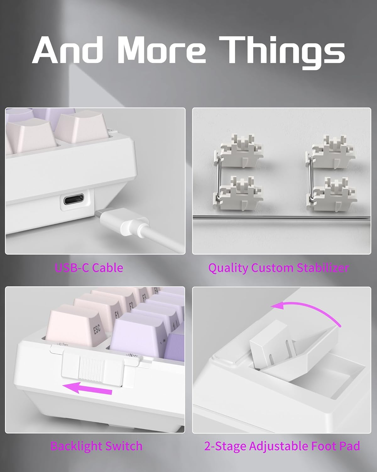 MageGee SKY98 Mechanical Gaming Keyboard, 96% Hot Swappable Wired Custom Creamy Keyboards w/ 5-Layer Sound Dampening, RGB Backlit, Side Printed Keycaps for Win/Mac (White & Purple, Purple Bird Switch)