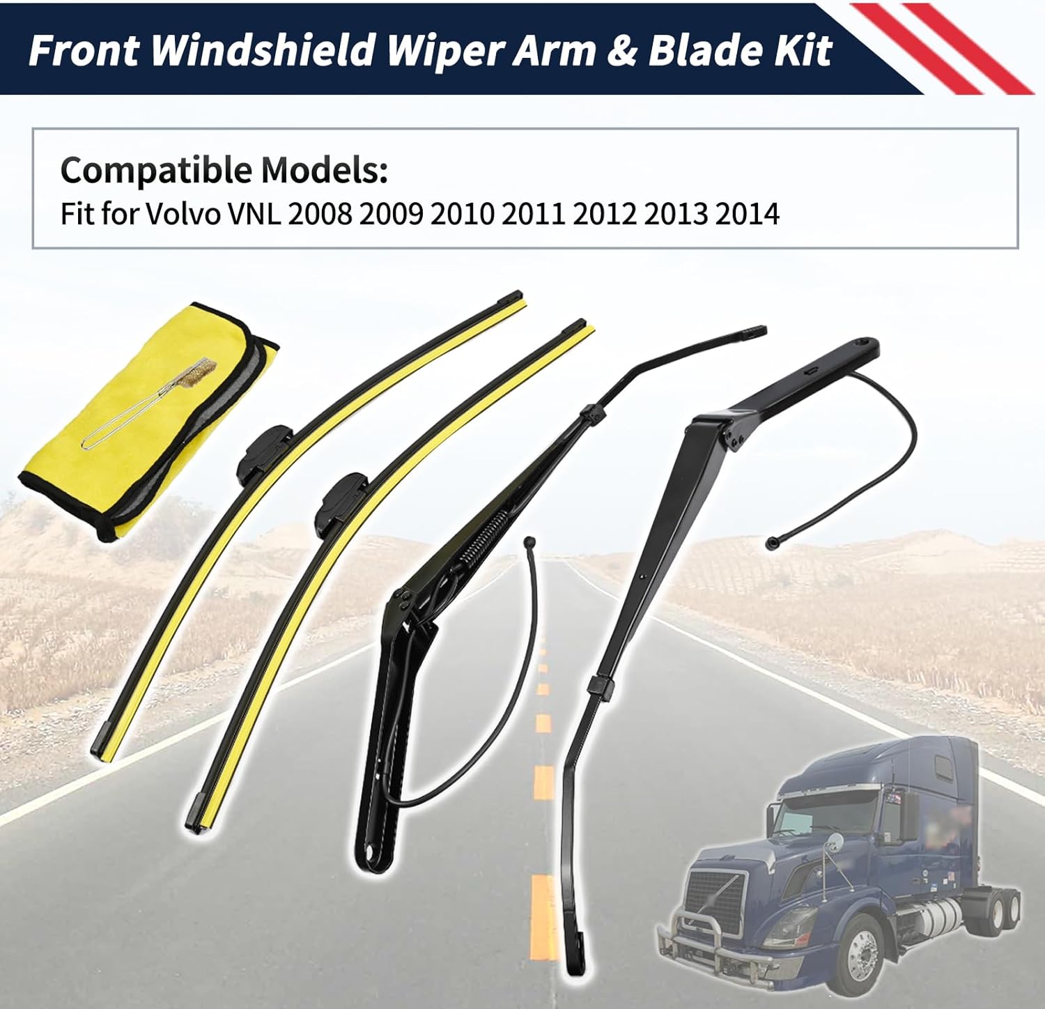 1 Pair Front Windshield Wiper Arm & 22" Blade Kit 602-5420 85111394 Compatible With Volvo VNL 2008 2009 2010 2011 2012 2013 2014, Does not fit late-2014 models