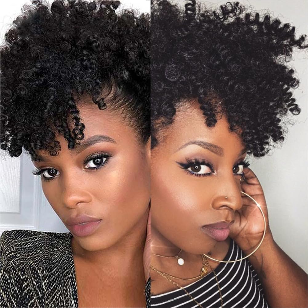 Black Afro Kinly Curly Bangs Clip Natural Fake Fringe Bangs Short Curly Hairpieces Wig with Clip for Women Hair Extensions - Image 4