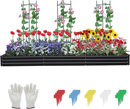 Cama de jardín elevada de metal galvanizado de 12 x 4 x 1 pies, caja de metal para exteriores, para verduras, flores, verde y hierbas de raíces