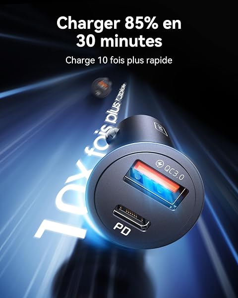 INIU Allume Cigare USB C, 2 Ports 60W Charge Rapide Chargeur Voiture avec [1m] 100W Câble QC 3.0 Type C, Prise Allume Cigare 12V pour iPhone 16 15 Pro Max Mini Plus Samsung S25 Huawei Xiaomi AirPods - 3