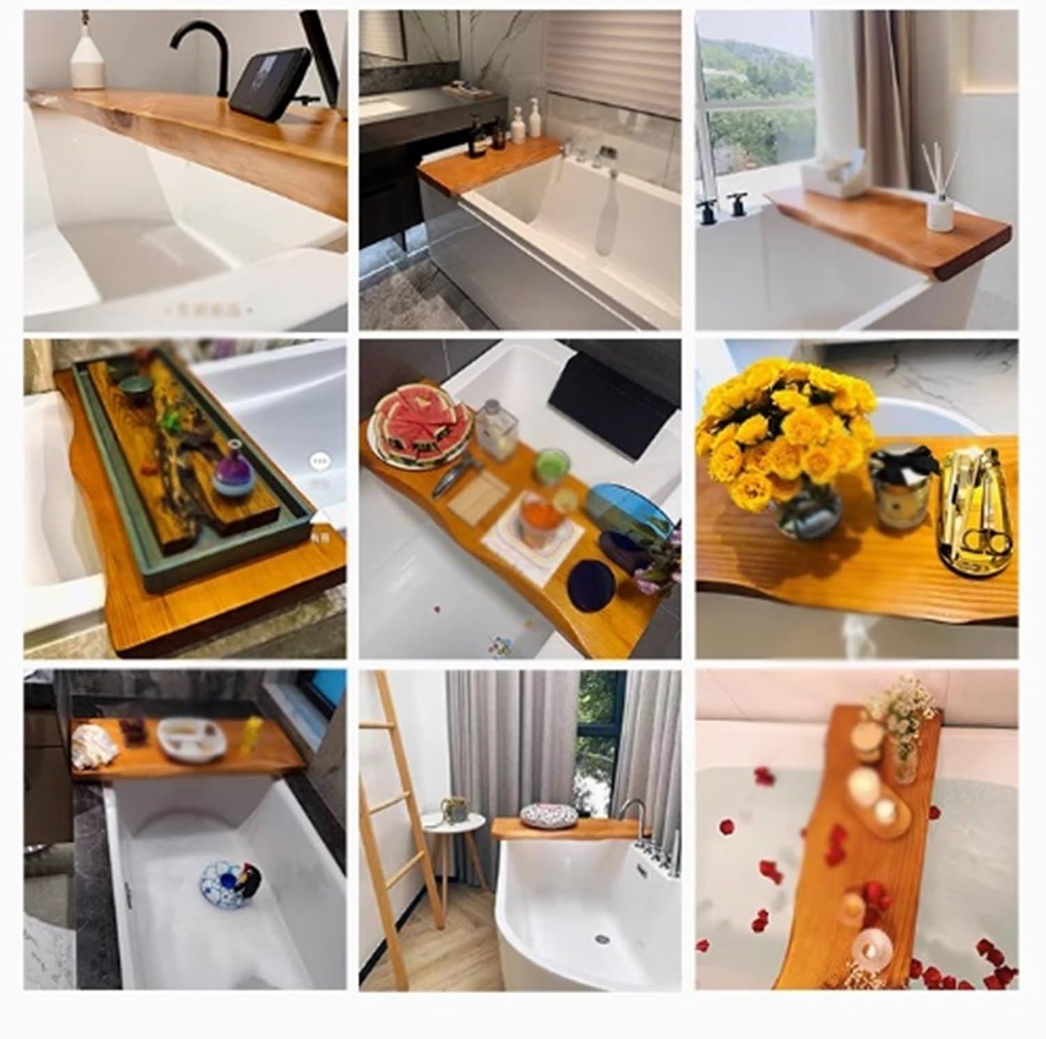 Bathtub Tray Caddy, Wood, Bathtub Tray, for Books, Tablets & Wine Glasses, Bath Tub Tray Table, Fits Most Tubs, 80-100cm(90 * 30 * 5cm)