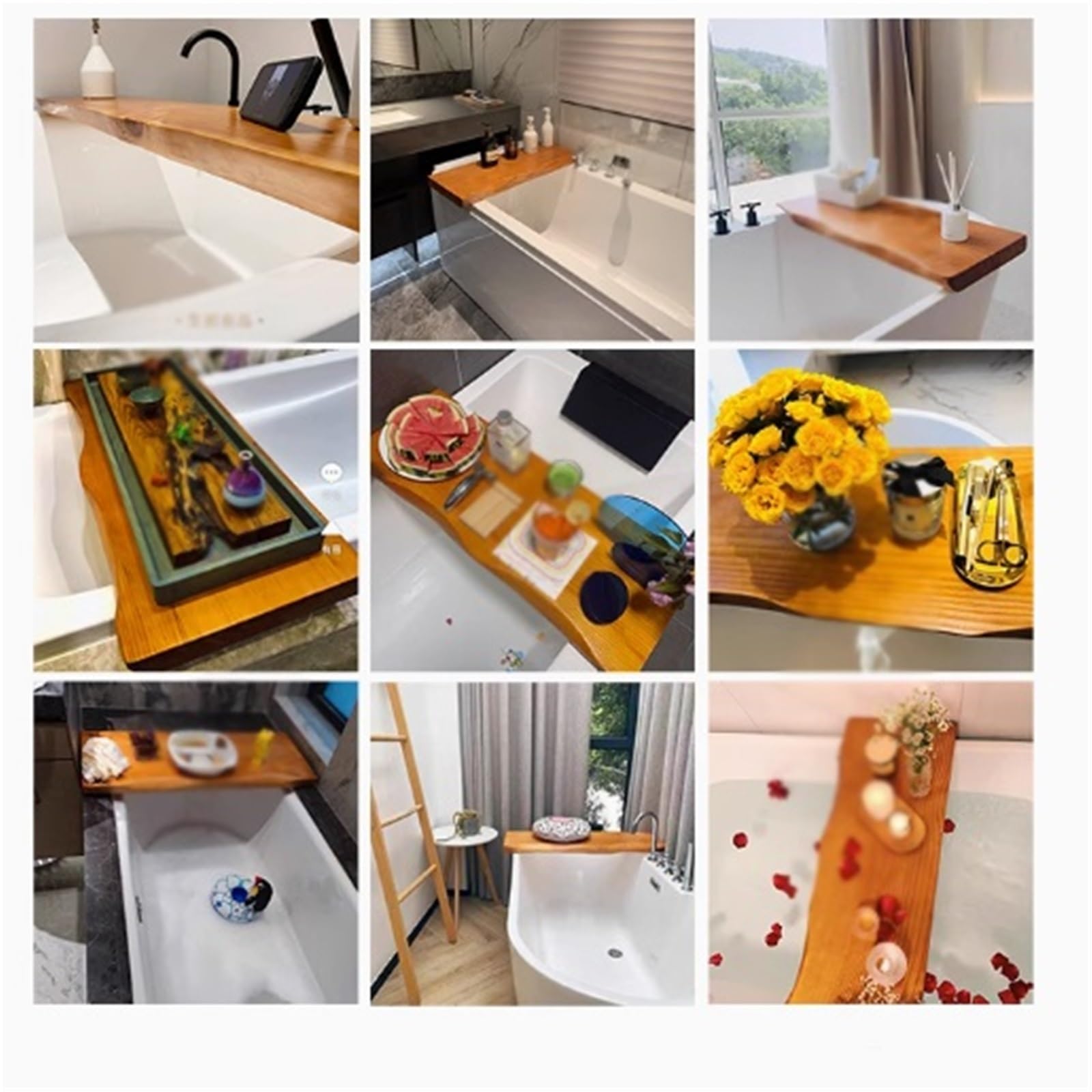 Bandeja de bambú para bañera con soporte para copas de vino, bandeja de bañera ajustable para libros, tabletas, se adapta a la mayoría de tinas de 80 a 100 cm, diseño elegante de madera
