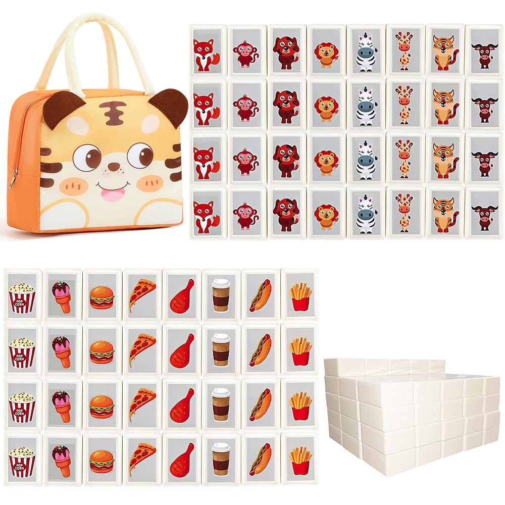 YANGUN Seaside Escape Game Blocks Mahjong Sets, 65 Tiles Seaside Escape Board Game, Mini Mahjong Set, Animal & Food Pattern MahjongGame, Beachside Board Games, FamilyBoard Games for Kids And Adults