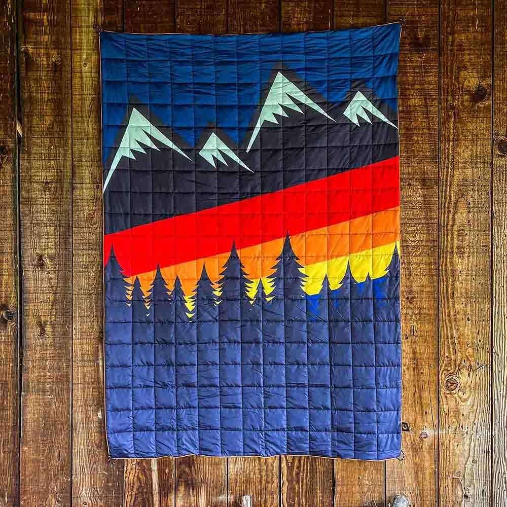 Gorilla Dirt Color Stripe Mountains Puffy Adventure Camp Blanket | Weather Resistant, Compressible | Use Outdoors and Indoors | Adventure Ready