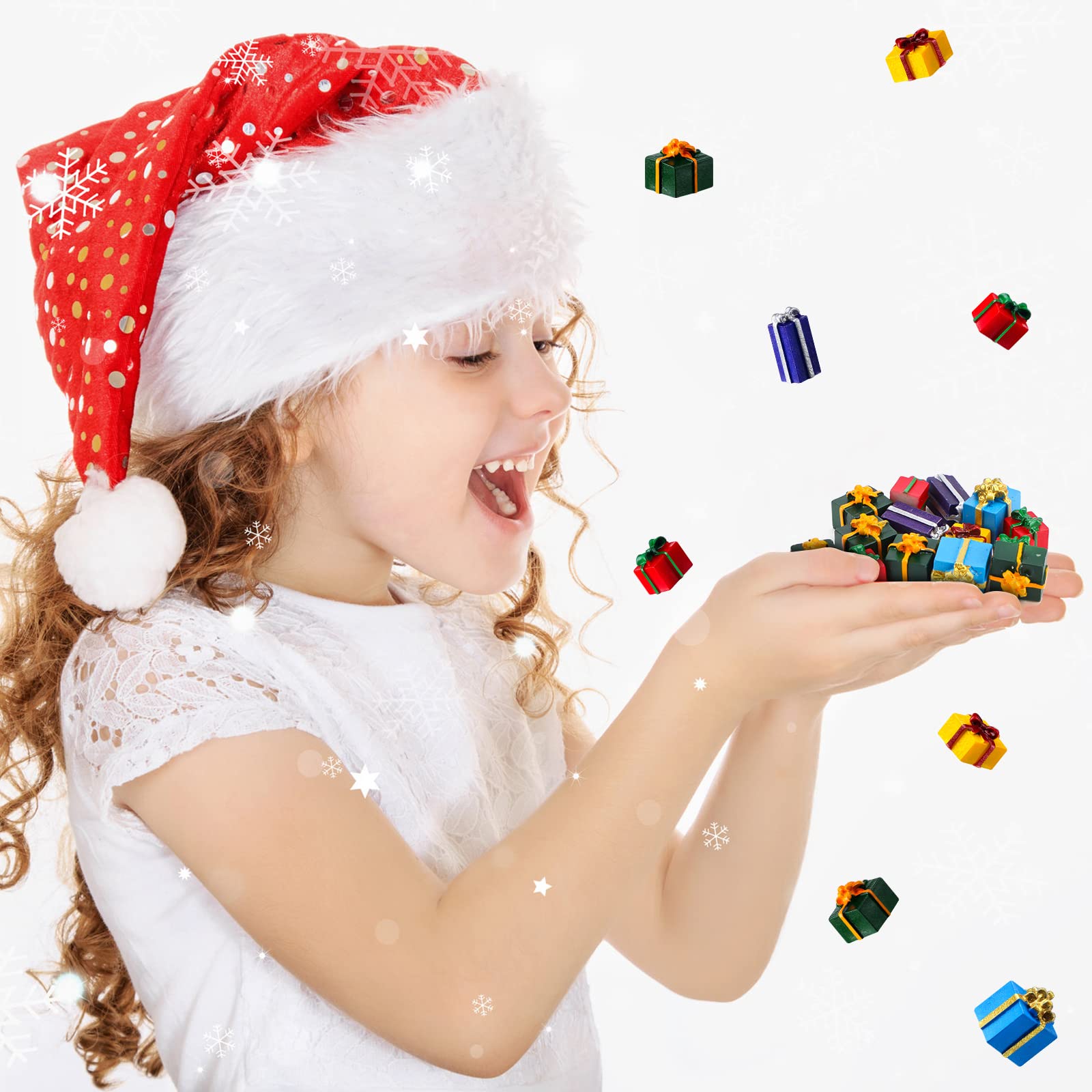 Bucherry 100 Pcs Christmas Miniature Ornaments Kit - Mini Boxes Ornament DIY Craft Resin Xmas Charms for DIY Garden Accessories Christmas Tree Decoration Phone Case Making