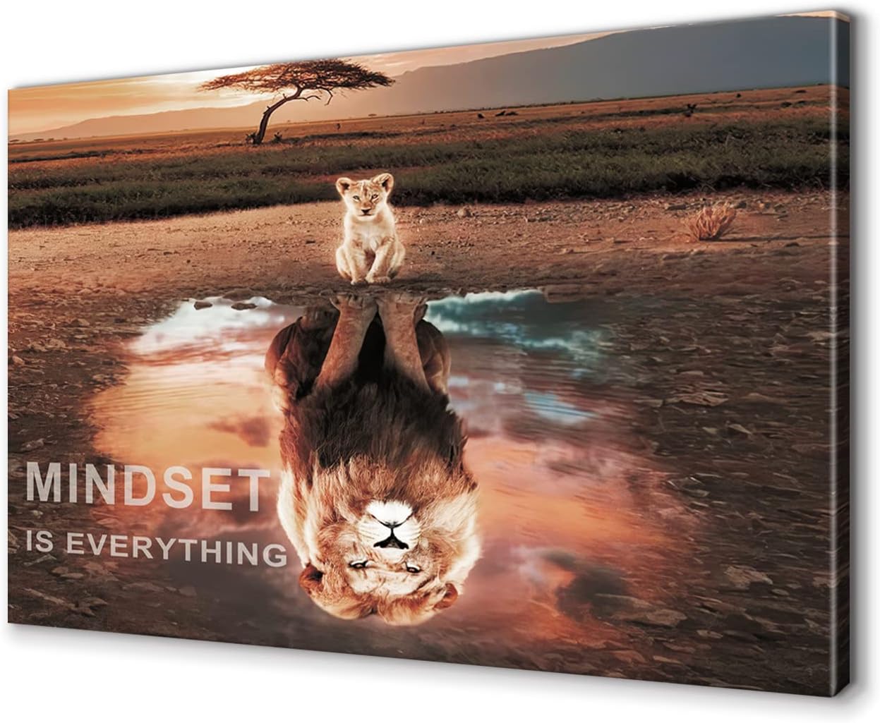 Mindset Is Everything Wall Art Lion Motivational Canvas Wall Art Posters Prints 1 Pieces Inspirational Quote Painting for Office Bedroom Decor (12" W x 18" H)