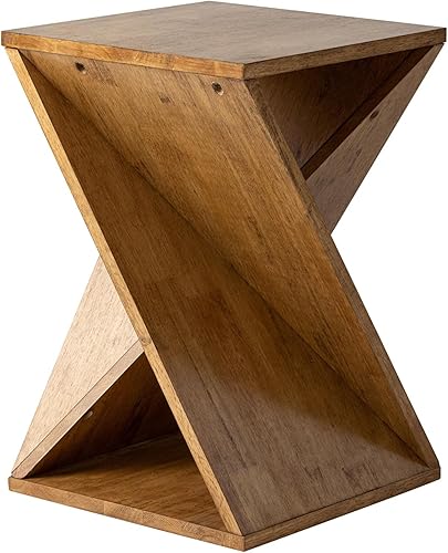 COZAYH Mesa auxiliar rústica de estilo geométrico con base en X torcida, mesa auxiliar cuadrada moderna para sala de estar, dormitorio u oficina,