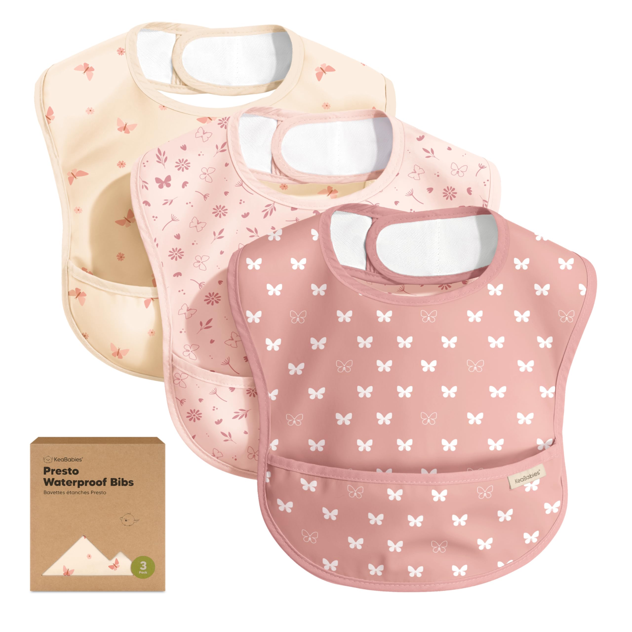 Bavoirs imperméables pour bébé lot de 3 avec récupérateur de nourriture résistant aux taches légers