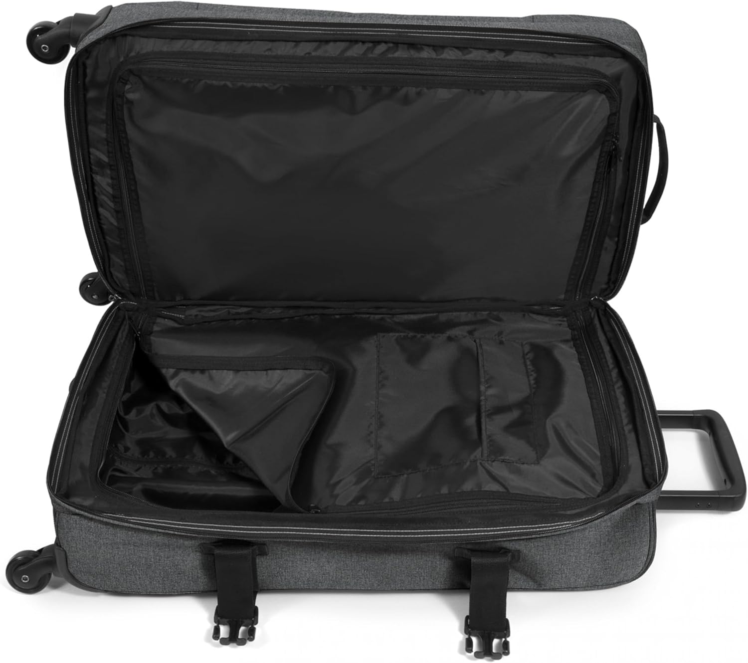 EASTPAK Trans4 M – 68L Large Wheeled Luggage with Dual Compartments, TSA Lock, 360° Spinner Wheels, and Diamond-Embossed Handle, Black Denim - Image 3