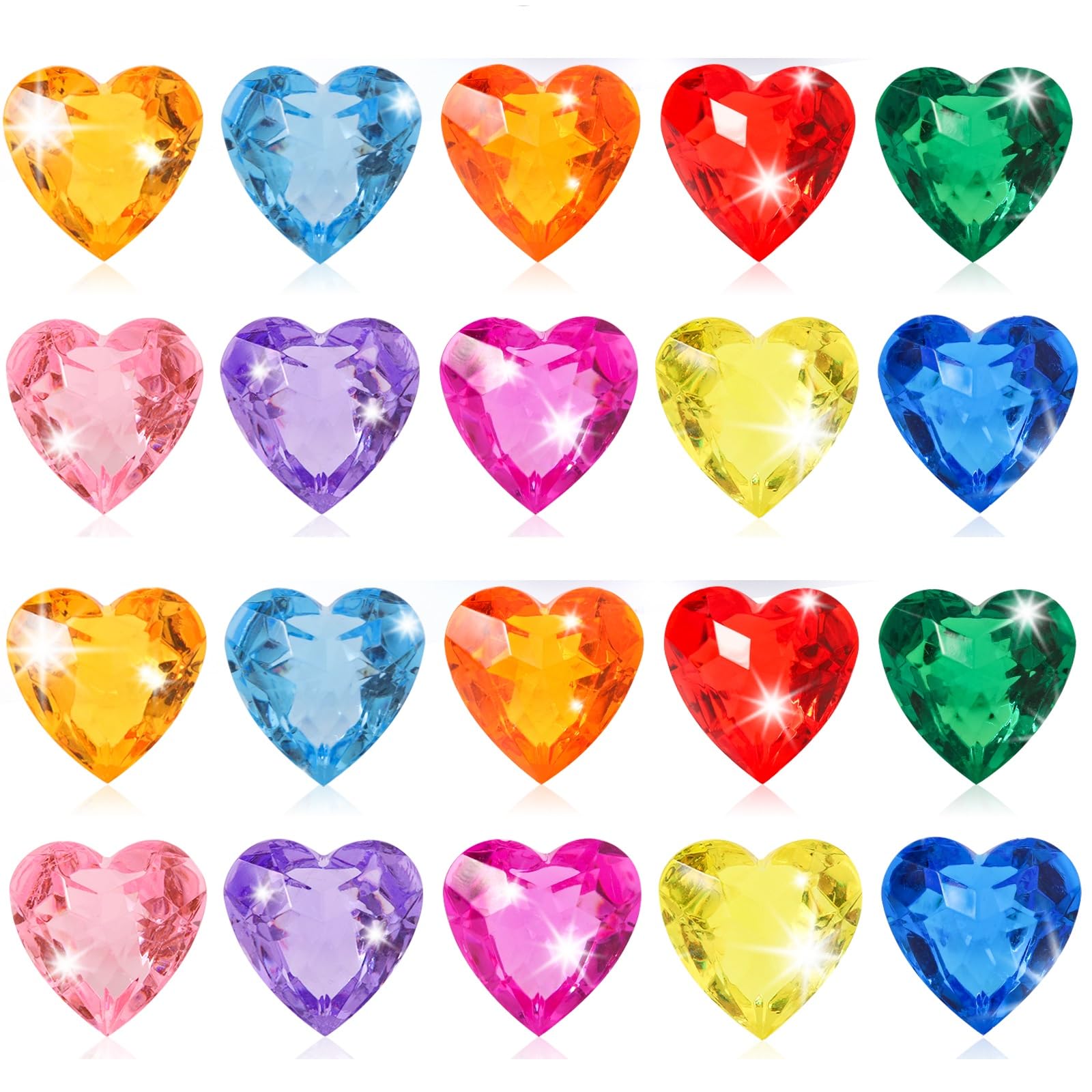 Niceup 60pcs Heart Gems Fake Diamond Diving Pool Toys 1.57in Small Crystal Acrylic 3D Heart Shape Gemstones for Priness Mermaid Treasure Hunt Wedding