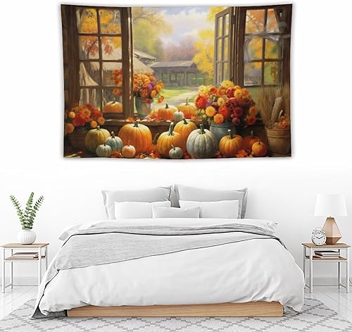 Miniatura 5 de Notedi Tapiz para colgar en la pared, arte de pared para dormitorio, sala de estar, dormitorio, picnic, Acción de Gracias, calabazas, girasol, hojas