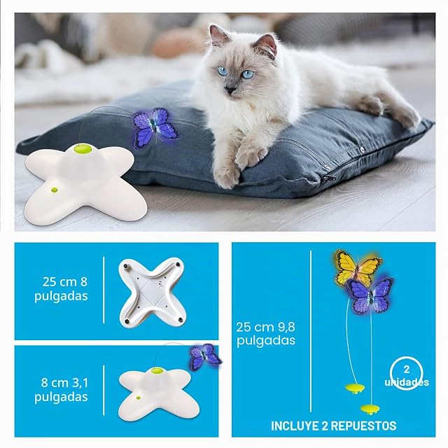 Foto 6 de 8 de ALL FOR PAWS Juguete para gatos interactivo mariposa gato juguete automático estimulante gatito juguete…