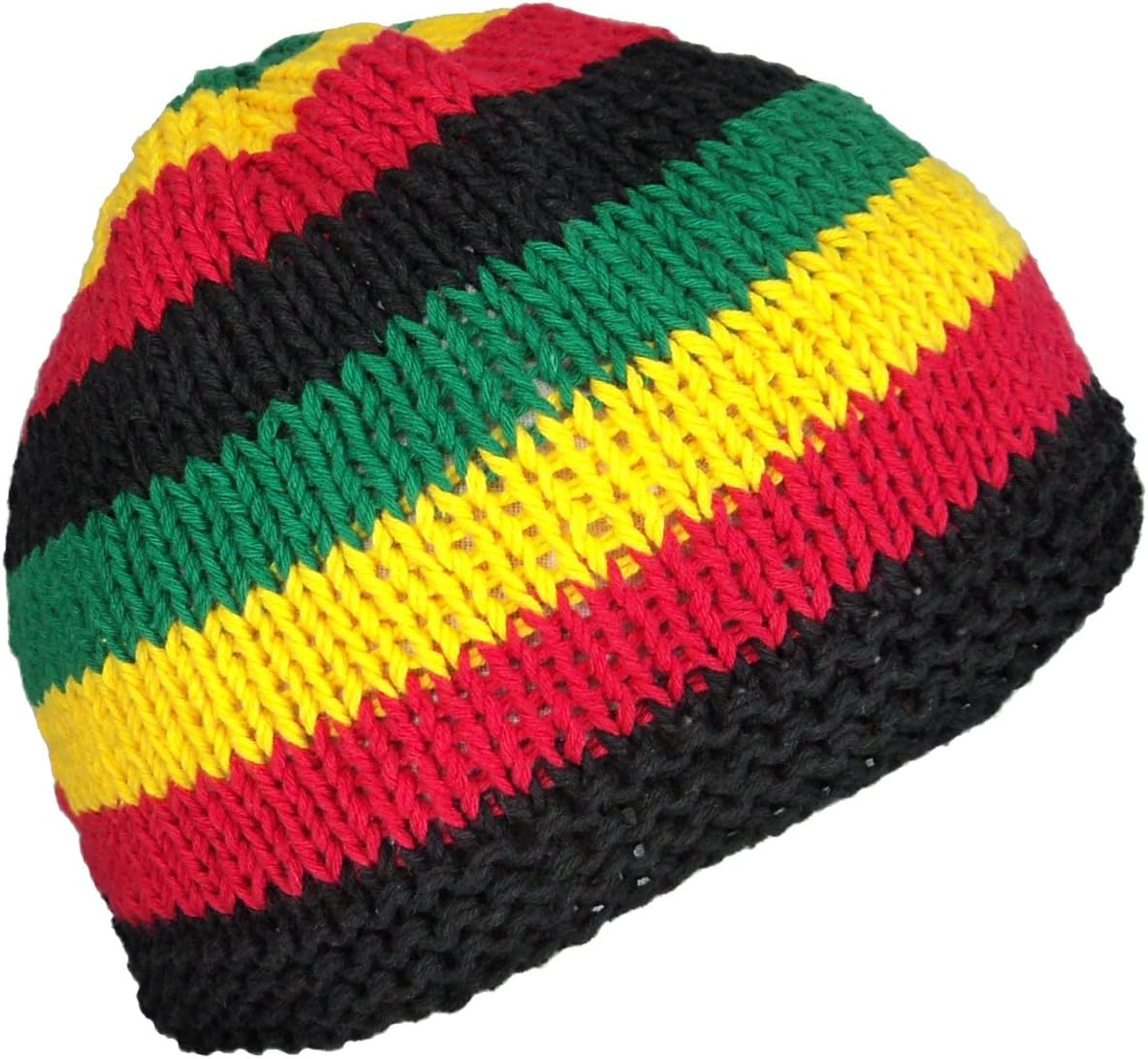 Handmade Crochet Knit Short Beanie Multicoloured Rasta 202