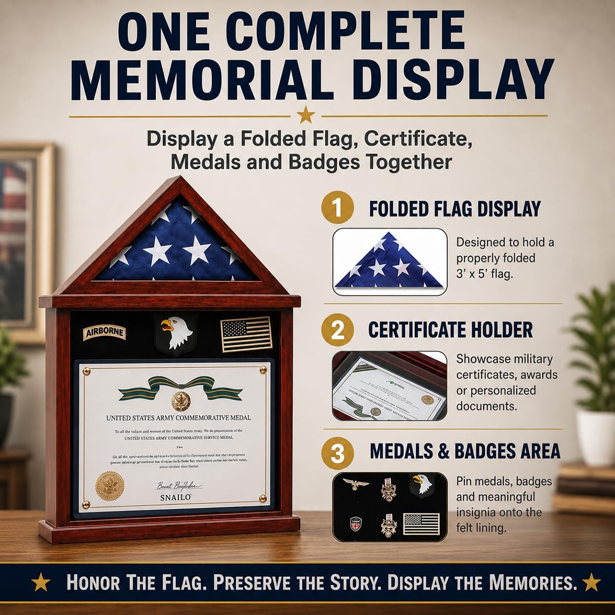 Snail Flag Display Case Military Shadow Box for a Folded Army 3'x5' Flag image 2