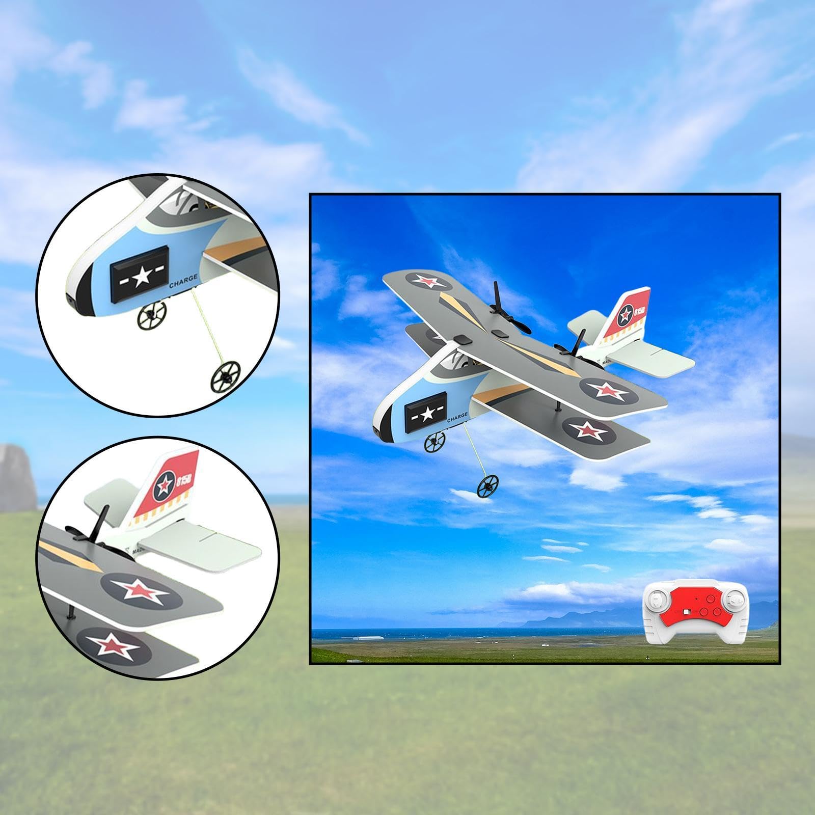 Avión de Juguete Teledirigido RC Planeador de Espuma con Dos Canales para Principiantes, Función de Ajuste de Cola, Adecuado para Niños, Gris