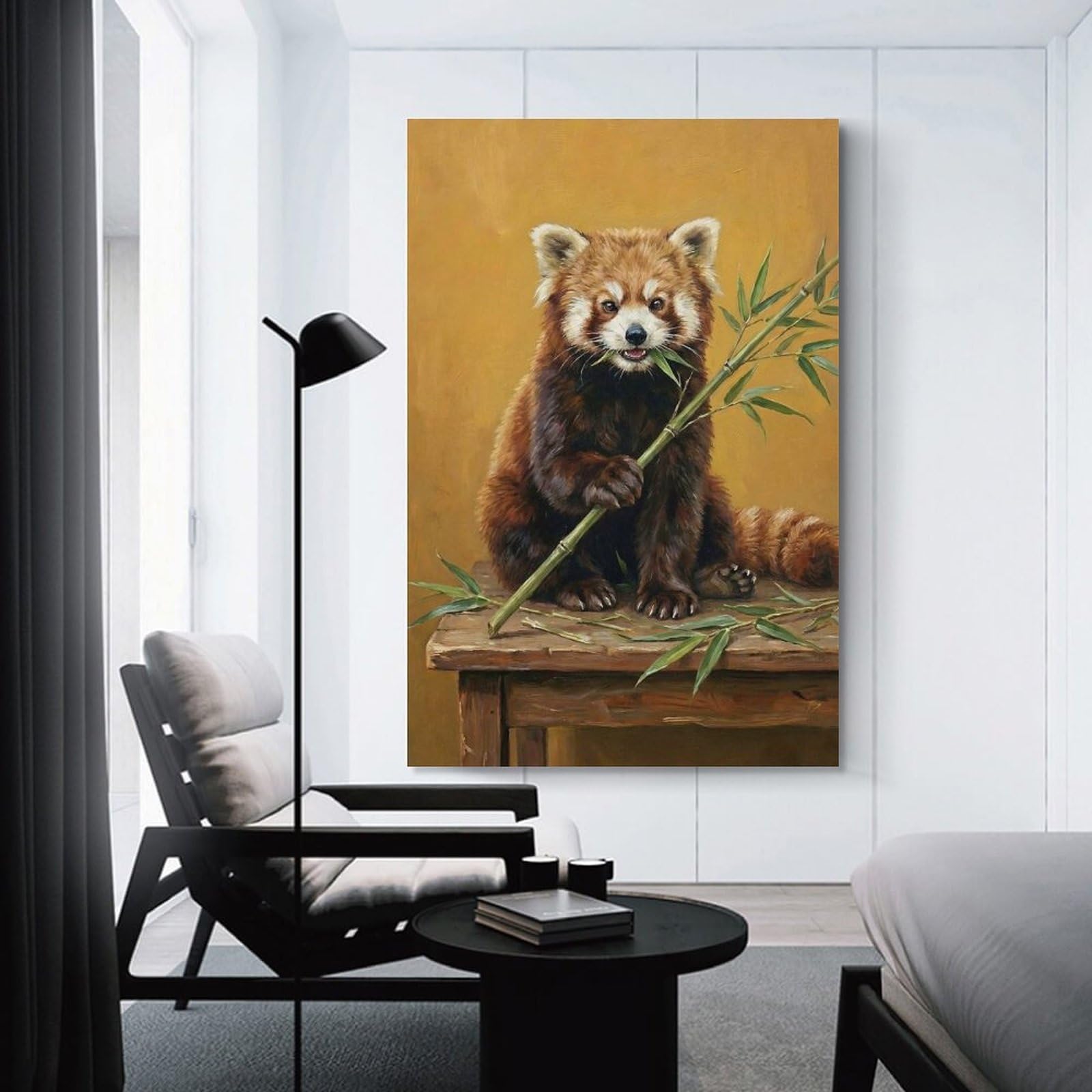 Junmoney Red Panda Eating Bamboo Painting Home Decor Wall Art 20x30inch(50x75cm), for Office, Study Or Home Workspace, Home Office Artwork with Decorative Appeal
