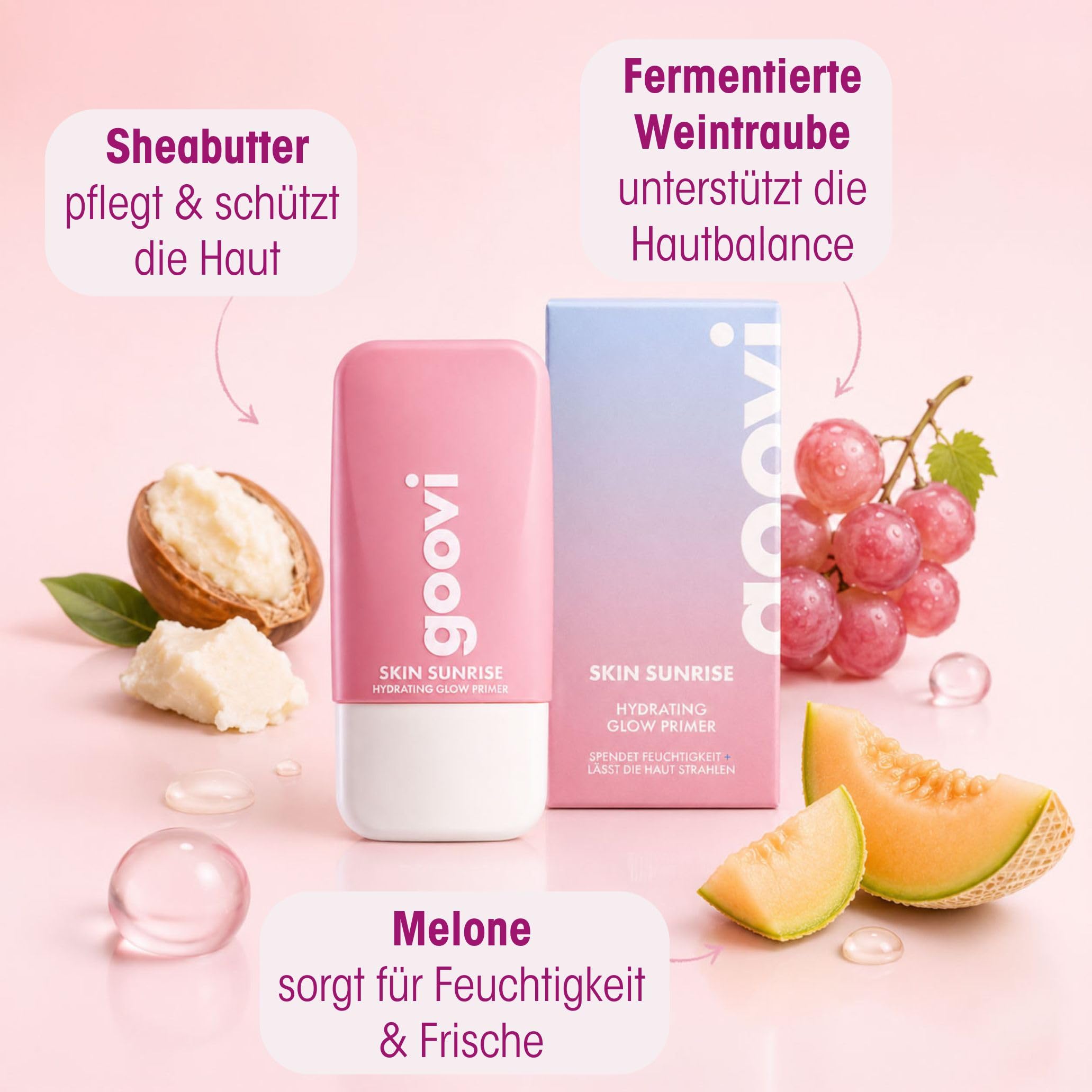 GOOVI Skin Sunrise Primer - Feuchtigkeitsspendender Gesichtsprimer mit Glow-Effekt - für strahlende Haut & langanhaltendes Make-up - 28ml