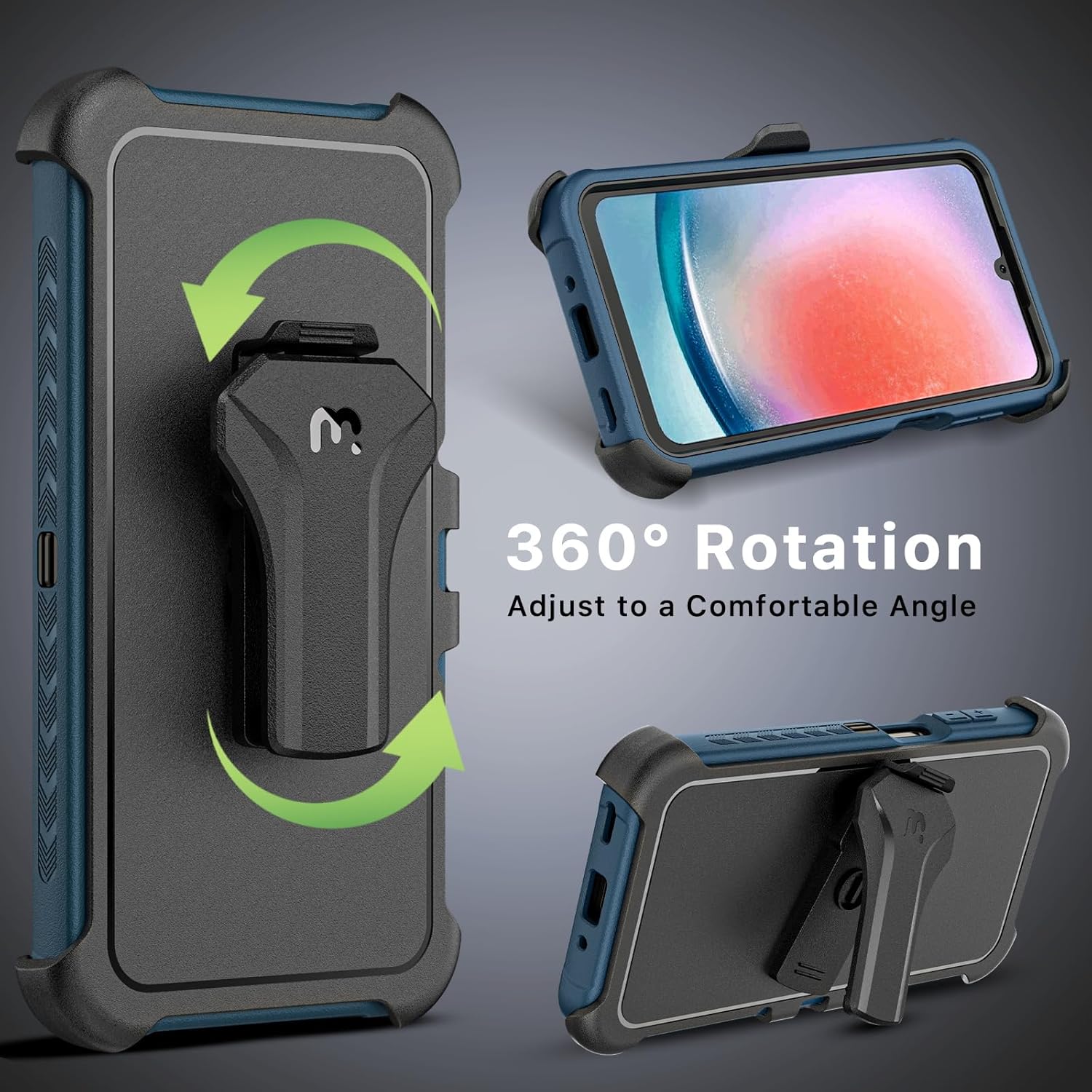 M MYBAT PRO Maverick Series Case for Samsung Galaxy A16 5G with Belt Clip, 360°Rotating Kickstand Holster, Shockproof Military Grage Drop Protection, Anti-Scratch Rubber Case with Microfiber Lining