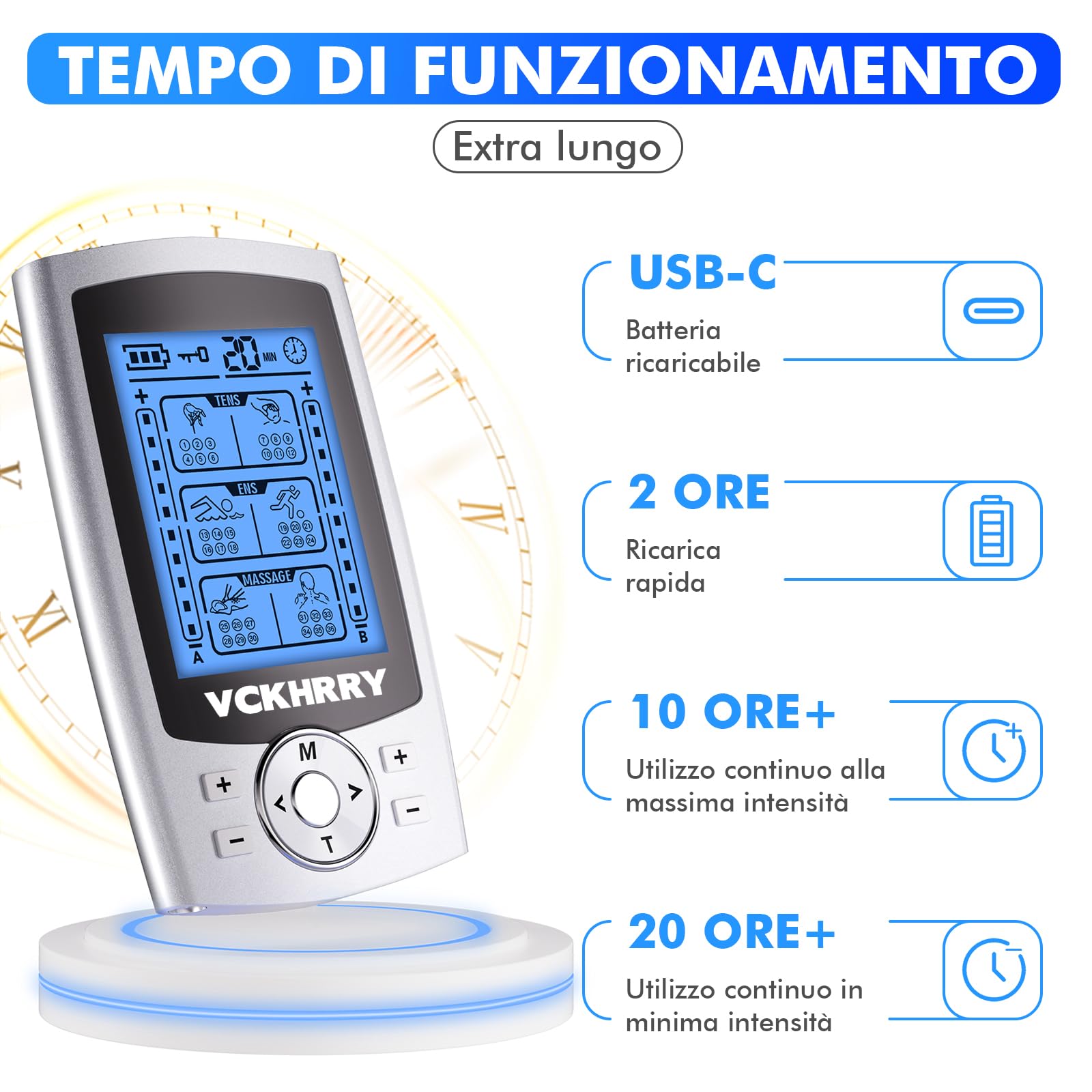 Elettrostimolatore Muscolare TENS EMS 3 in 1 per Costruire Muscoli, Allenamento EMS, Funzione Massaggio, 2 Canali e 36 Programmi, 20 Livelli di Intensità, 10 Pezzi di Elettrodi TENS