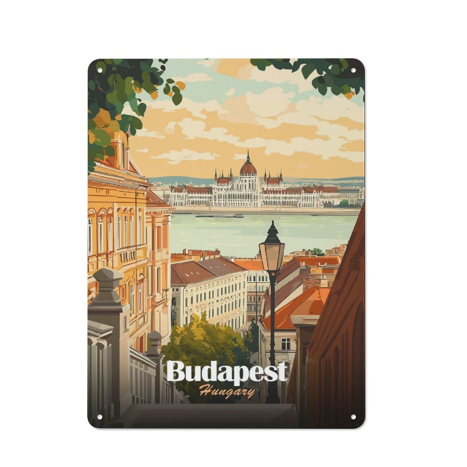 Junmoney Style-2 Budapest, Hungary Travel Rustic Metal Wall Sign 40X30cm For Workshop Wall, Suited To Makers And Diy Enthusiasts