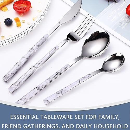 Miniatura 2 de Juego de cubiertos de 24 piezas, juego de cubiertos de acero inoxidable con soporte, juego de utensilios pulidos de espejo para 6, juego de vajilla