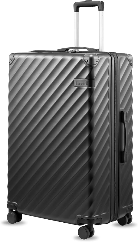 Expandable Large Checked Suitcase, Charcoal Metallic, 28"
