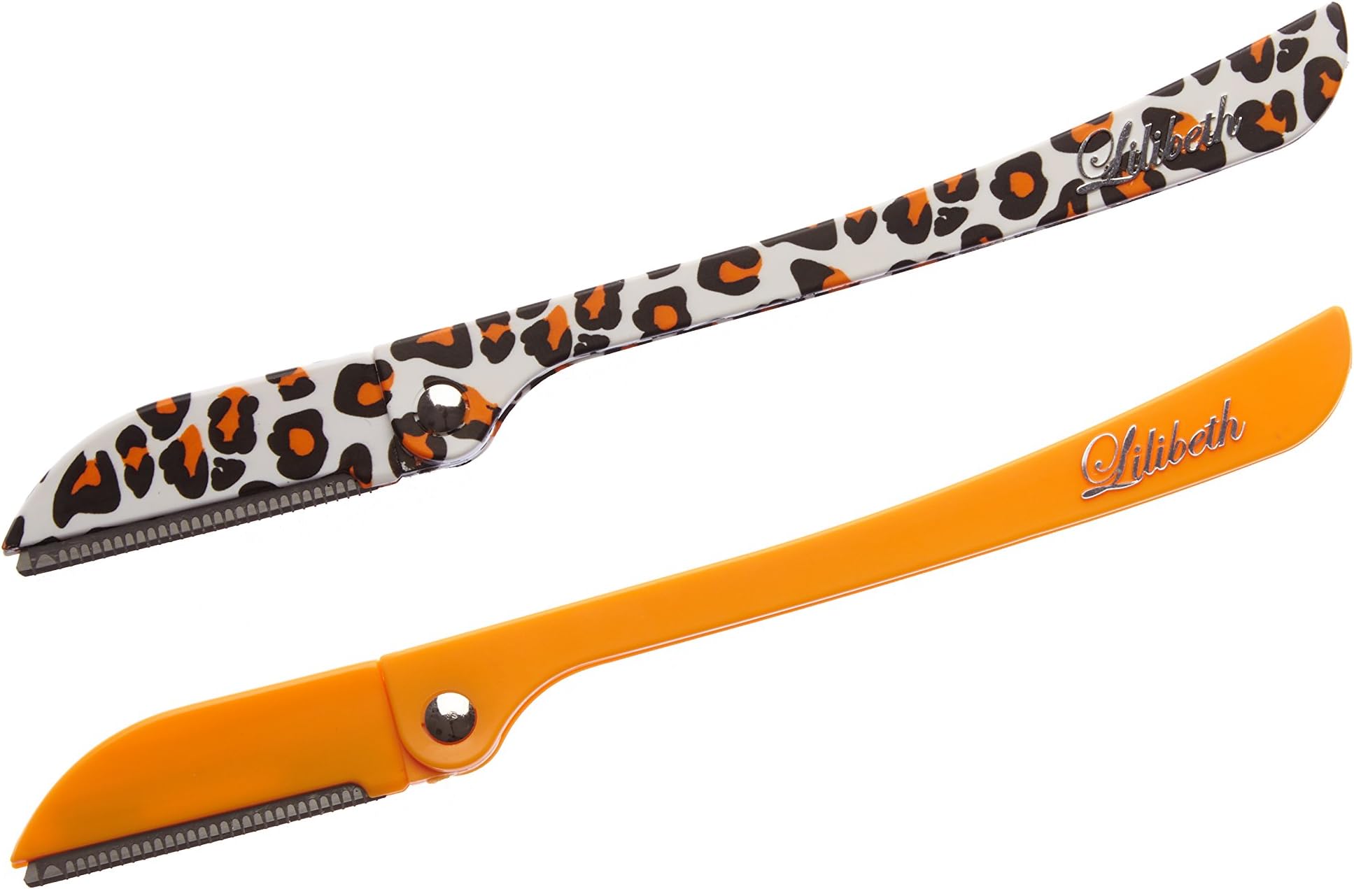 The Original Luxury Brow Shaper, Hair Removal Dermaplaning Tool Set of 2 Orange Leopard Print Pain Free, Safe and Portable. Great for Eyebrows, Peach Fuzz and all Types of Facial Hair