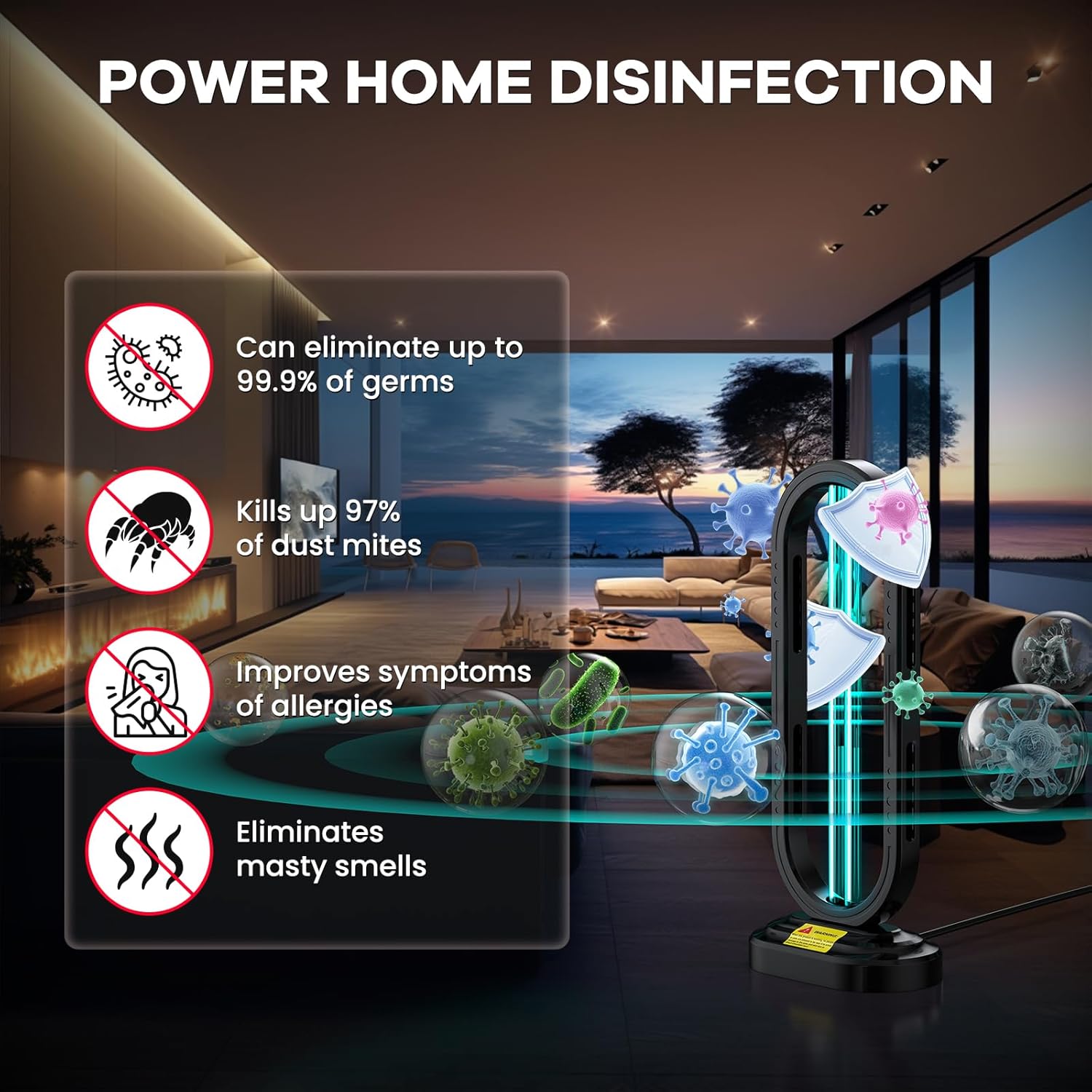 UV Light Sanitizer, Ultraviolet Lamp with Remote Control for Bed Bugs and Dust Mites, Home Disinfection Device UV Lamp for Home, Room & Kitchen, Ultraviolet Light with 3 Speed Timings