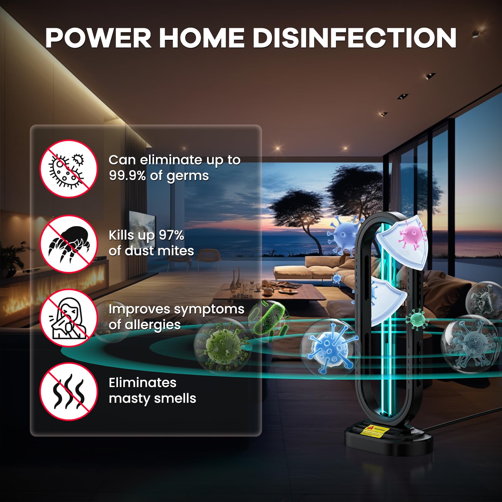 Desinfectante de luz UV, lámpara ultravioleta con control remoto para chinches y ácaros del polvo, dispositivo de desinfección del hogar, lámpara UV para el hogar, habitación y cocina, luz