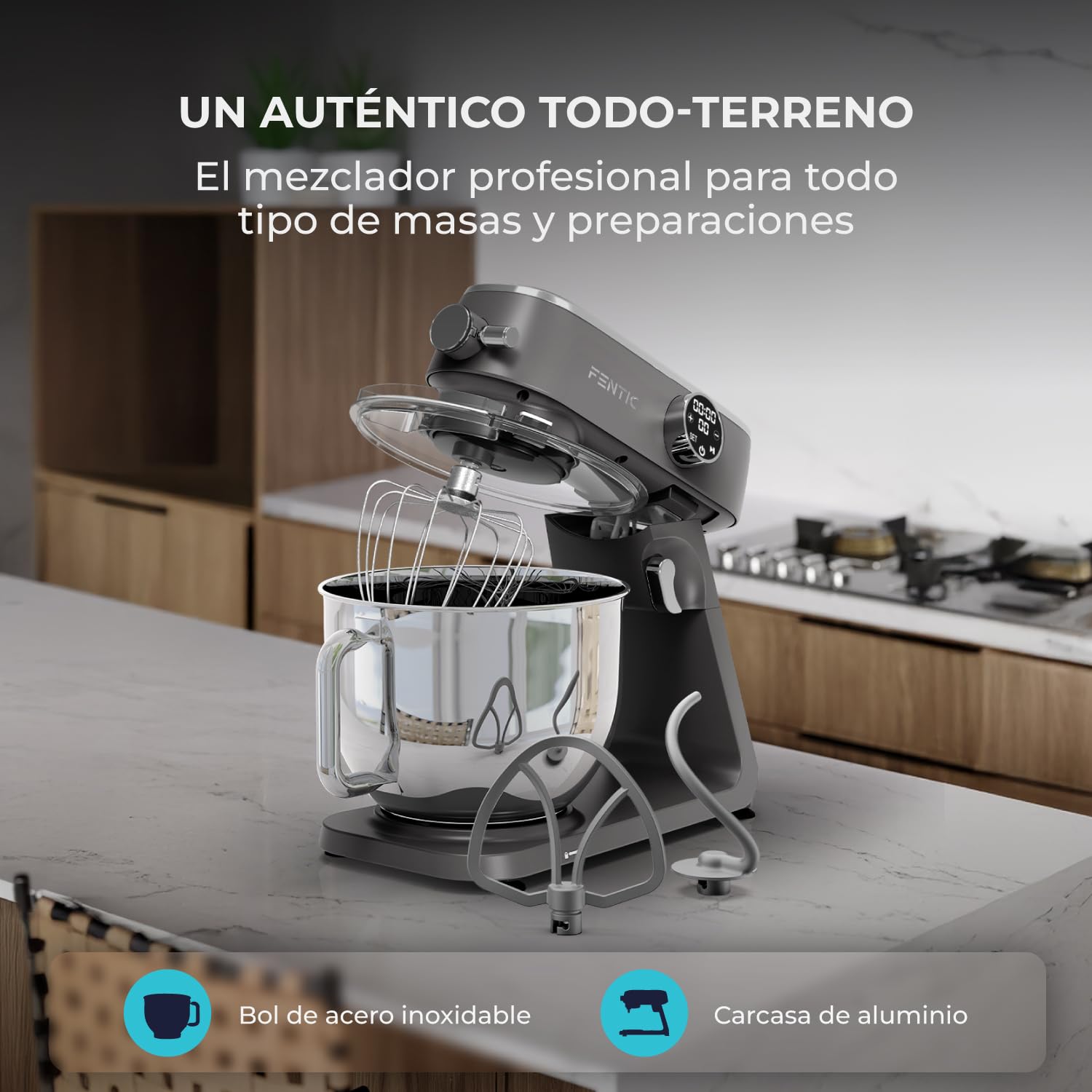 Batidora Amasadora 1800W, Con Bol 7L para Hornear, Mixer con Alloggiamento in Alluminio, Con Batidor, Gancho Amasador y Gancho para Mezclar - Incluye y Accesorios Adicionales
