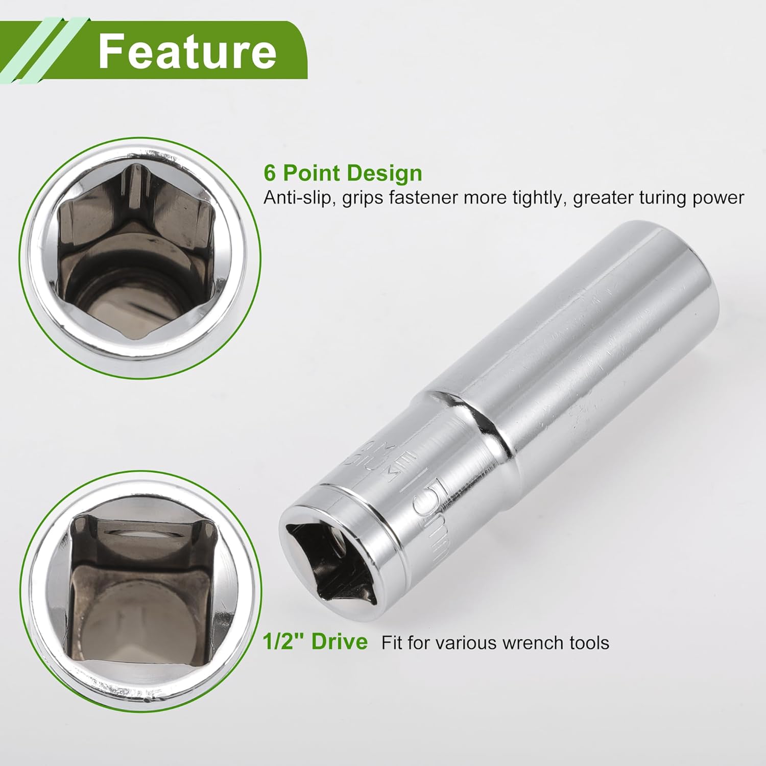 Universal 78mm Impact Socket Durable Hardware Tool Chrome Vanadium Steel 1 Pcs 6 Point 15mm for Car Motorcycle Dirtbike Repair Deep