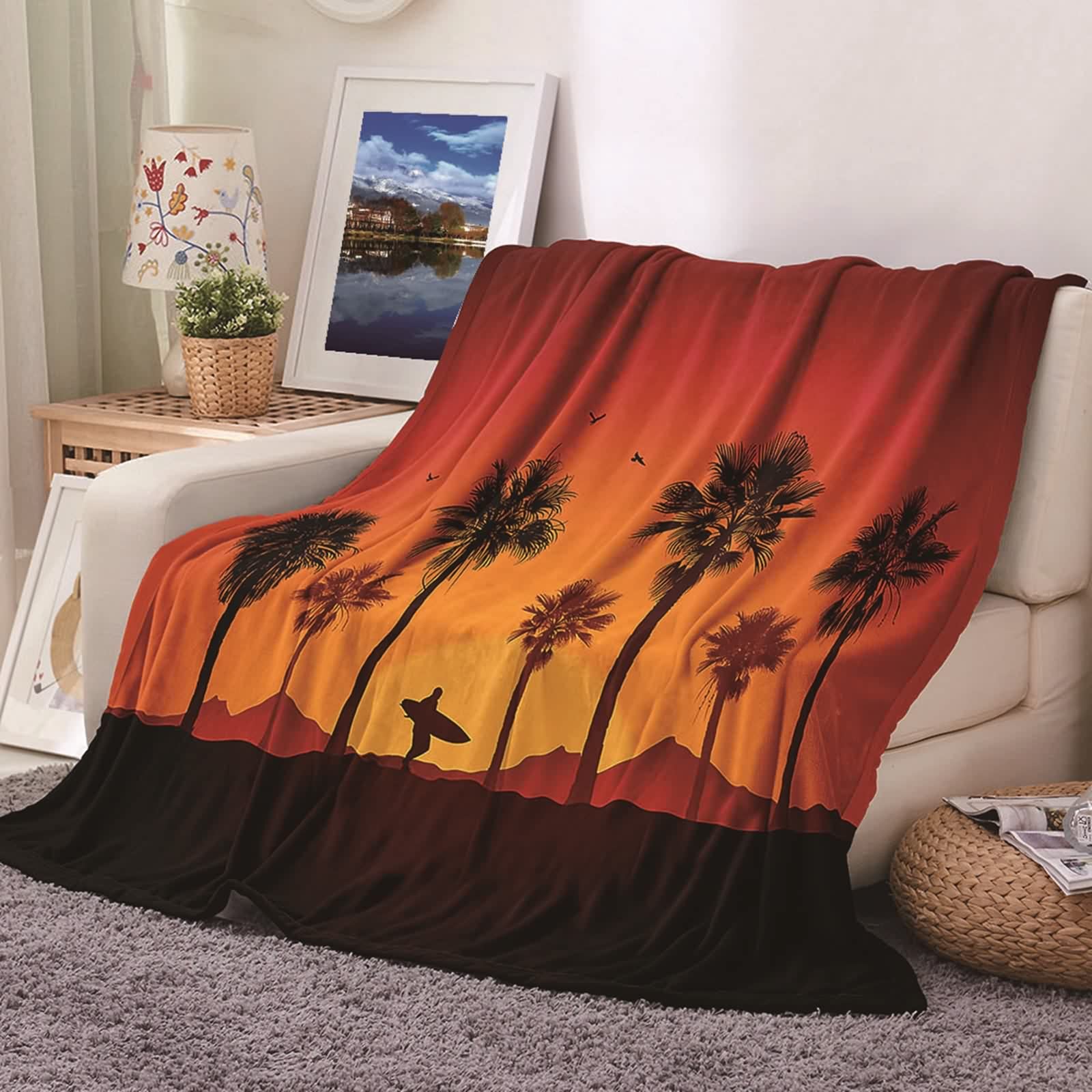 Couverture polaire flannel KnSam 100x150cm plaid orange canapé lit chambre