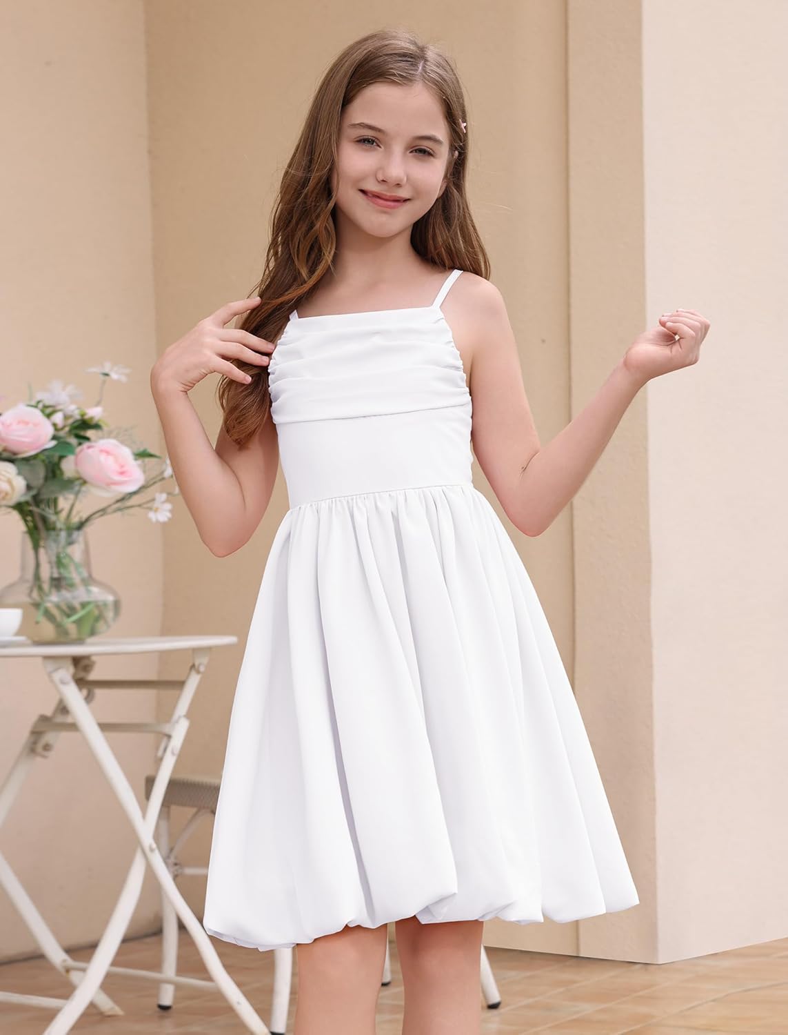 IBAKOM Girl Sleeveless Formal Party Dress Ruffle Smocked Flower Bud Skirt Teen Fancy Pageant Homecoming School Prom Dress - Image 3