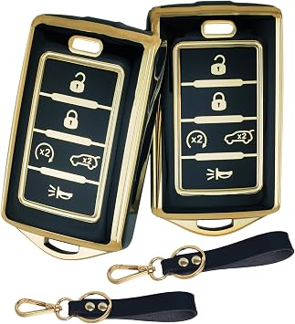 2Pcs 5 Buttons TPU Smart Key Fob for 2023 2022 2021 Jeep Grand Cherokee L Grand Wagoneer Key Fob Cover M3NWXFOB1 Black