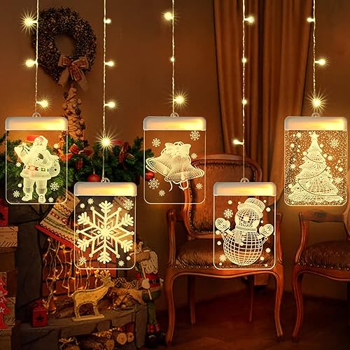 BLOOMWIN Luces de Navidad decorativas 3D novedosas luces LED colgantes con USB para ventanas interiores, pared, chimenea, puerta, dormitorio,