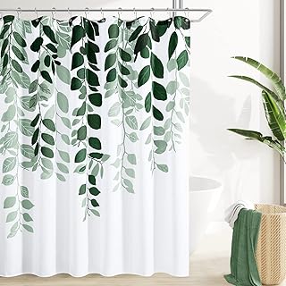 BOODII Emerald Green Leaves Shower Curtain for Bathroom Hunter Green Euc...