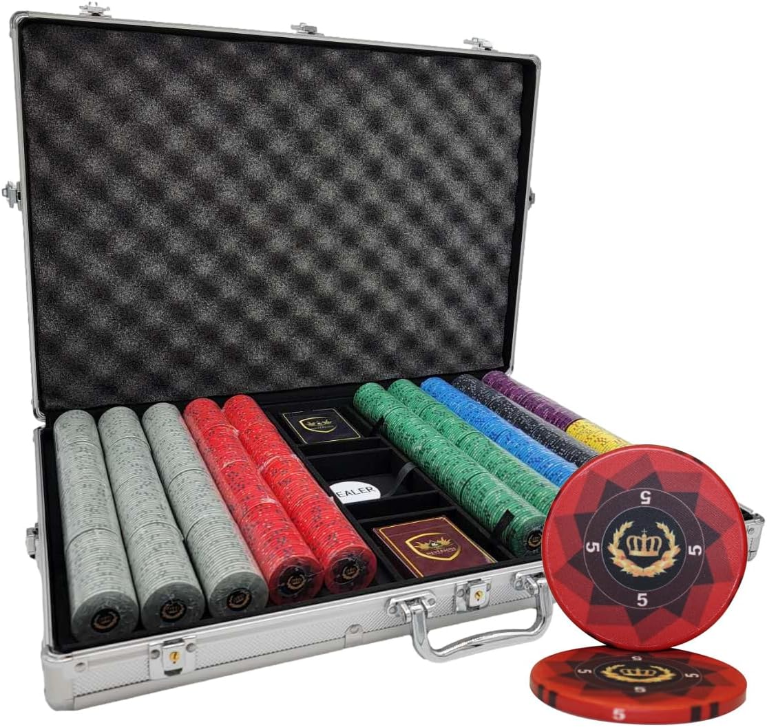MRC 1000pcs Laurel Crown Ceramic Poker Chips Set with Aluminum Case Custom Build