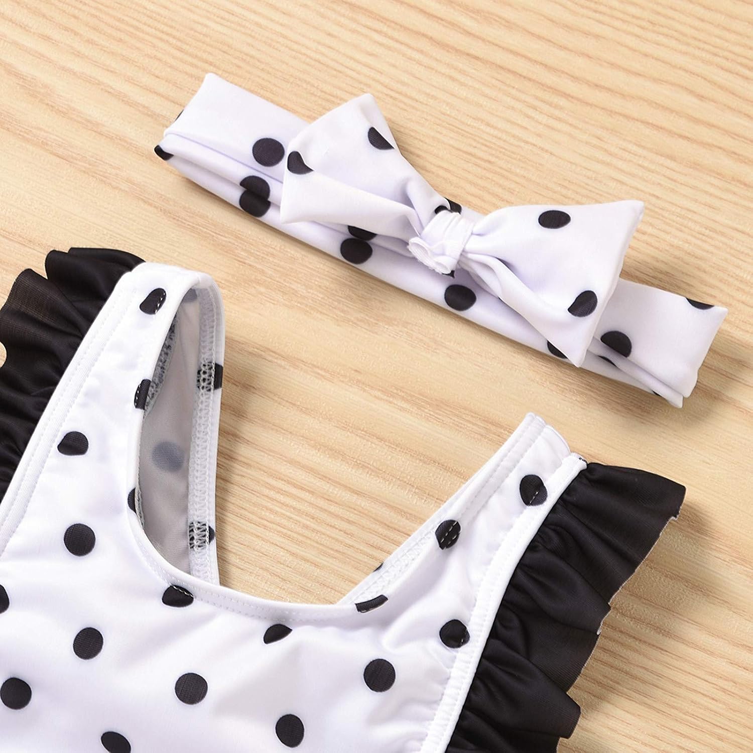 POLG Girls One-Piece Bathing Suit Toddler Kids Baby Girls Polka Dot Bikini One-Piece Swimwear Swimsuit Beachwear & Headband (Black, 2-3 Years)