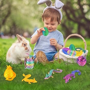 4Pcs 3D Printed Dragon Eggs with Dragon Inside, Fully Articulated Dragon in Eggs Easter Surprise Dinosaur Eggs Flexible Joints Mystery Dragon Action Figures for Home Office Birthday Party