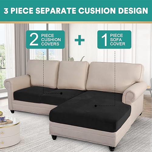 Miniatura 2 de OKYUK Fundas para sofá modular, 3 piezas, fundas de cojín de terciopelo para sofá, en forma de L, funda de cojín separado para sofá, protector