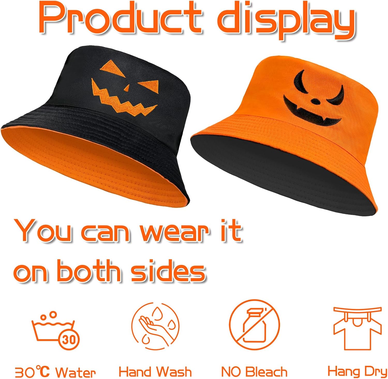 Halloween Bucket Hat for Women Men Unisex Pumpkin Hat Reversible Sun Cap Outdoor Fisherman Hat